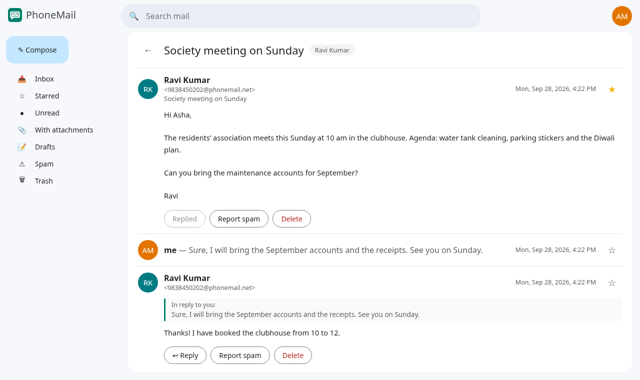 A conversation with a quoted reply